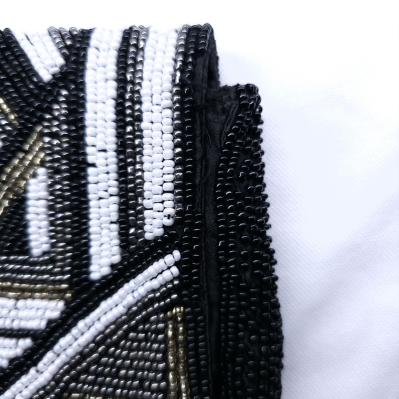 Express Beaded Clutch Geometric Pattern Art Deco Style Satin Lined Evening Purse - Picture 7 of 9